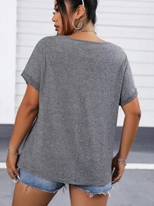 Flirla 大碼字母圖案蝙蝠袖T恤 - 灰色 - 查看 2