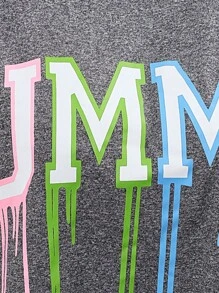 Flirla 大碼字母圖案蝙蝠袖T恤 - 灰色 - 查看 6