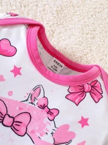 SHEIN 嬰兒女孩新生兒卡通圖形對比邊綁身衣和配件帽子,圍兜和手套 - 白色 - 查看 3