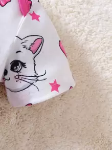 SHEIN 嬰兒女孩新生兒卡通圖形對比邊綁身衣和配件帽子,圍兜和手套 - 白色 - 查看 6