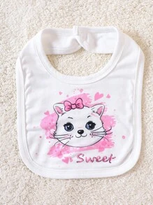 SHEIN 嬰兒女孩新生兒卡通圖形對比邊綁身衣和配件帽子,圍兜和手套 - 白色 - 查看 8