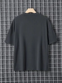 男士山和字母圖案落肩T恤 - 深灰色 - 查看 2