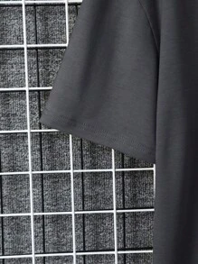 男士山和字母圖案落肩T恤 - 深灰色 - 查看 5