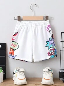 SHEIN 小男童卡通圖案短褲 - 白色 - 查看 2