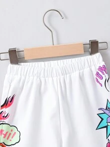 SHEIN 小男童卡通圖案短褲 - 白色 - 查看 5