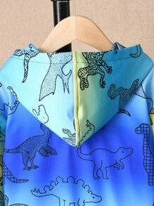 SHEIN 2 Cái/bộ Cậu Bé Thoải Mái Dày Áo Hoodie Và Quần Dài Trang Phục In Hình Khủng Long Và Màu Ombre Cho Mùa Thu - Màu xanh lam - Xem 3