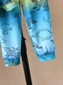 SHEIN 2 Cái/bộ Cậu Bé Thoải Mái Dày Áo Hoodie Và Quần Dài Trang Phục In Hình Khủng Long Và Màu Ombre Cho Mùa Thu - Màu xanh lam - Xem 4