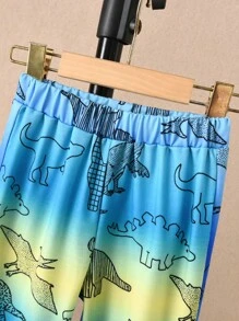 SHEIN 2 Cái/bộ Cậu Bé Thoải Mái Dày Áo Hoodie Và Quần Dài Trang Phục In Hình Khủng Long Và Màu Ombre Cho Mùa Thu - Màu xanh lam - Xem 6