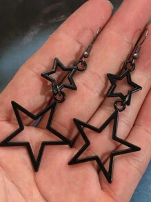 ROMWE Grunge Punk 1pair Fashion Zinc Alloy Star Drop Earrings For Women For Daily Decoration - màu đen - Xem 2