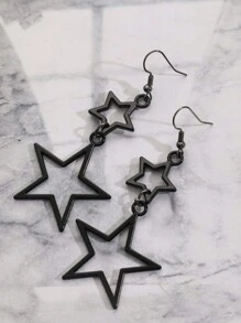 ROMWE Grunge Punk 1pair Fashion Zinc Alloy Star Drop Earrings For Women For Daily Decoration - màu đen - Xem 3