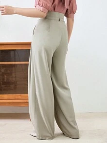 DAZY Solid Belted Wide Leg Pants - Mint Green - View 2
