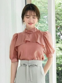 DAZY Solid Tie Back Puff Sleeve Blouse - Pink - View 4