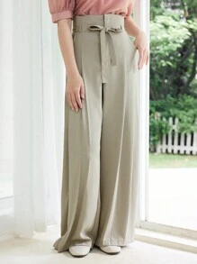 DAZY Solid Belted Wide Leg Pants - Mint Green - View 4