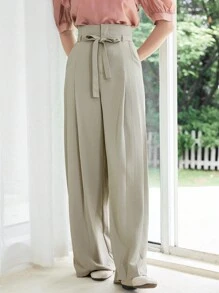 DAZY Solid Belted Wide Leg Pants - Mint Green - View 5