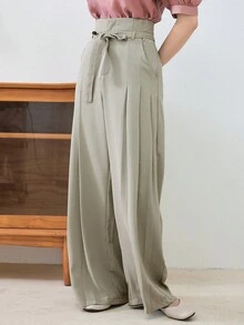 DAZY Solid Belted Wide Leg Pants - Mint Green - View 7