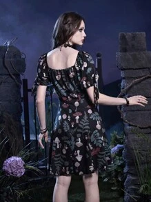 Inna Moreva Goth Mushroom Print Puff Sleeve Dress - Black - View 2