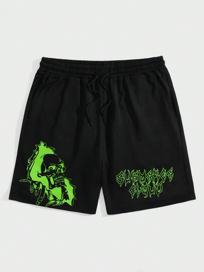 Street Life Guys Letter Graphic Drawstring Waist Shorts