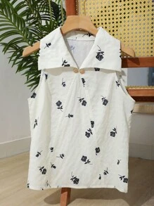 DAZY Floral Print Button Front Blouse Going Out Tops - Apricot - View 9