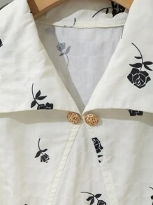 DAZY Floral Print Button Front Blouse Going Out Tops - Apricot - View 10