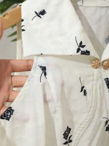 DAZY Floral Print Button Front Blouse Going Out Tops - Apricot - View 13