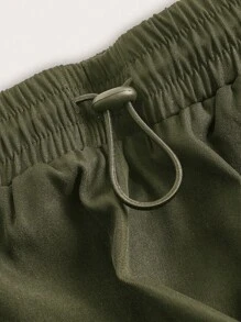 SHEIN EZwear Solid Tube Top & Drawstring Side Skirt - Army Green - View 4