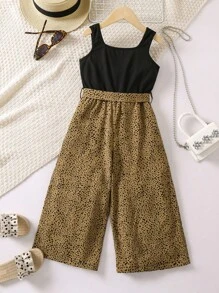 SHEIN 女小童斑點印花腰帶連身褲 - 彩色 - 查看 2