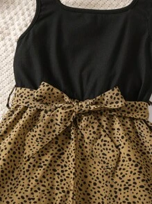 SHEIN 女小童斑點印花腰帶連身褲 - 彩色 - 查看 6