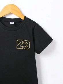 男小童字母圖案T恤和短褲 - 黑色 - 查看 7