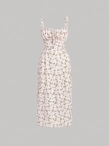 SHEIN X Tarsha Whitmore SHEIN MOD 碎花前繫帶吊帶連衣裙