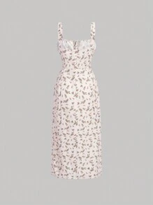 SHEIN X Tarsha Whitmore SHEIN MOD 碎花前繫帶吊帶連衣裙