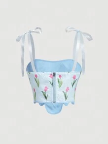 SHEIN MOD Floral Print Tie Shoulder Cami Top - Baby Blue - View 2