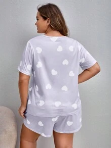 Plus Heart Print Tee & Shorts PJ Set / Pajama Set - Lilac Purple - View 2