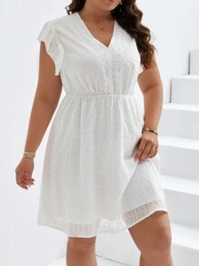 SHEIN Frenchy 大碼圓點荷葉邊連衣裙 - 白色 - 查看 3
