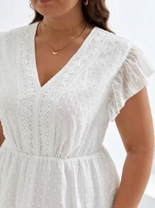 SHEIN Frenchy 大碼圓點荷葉邊連衣裙 - 白色 - 查看 4