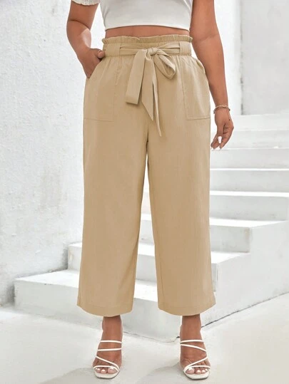 SHEIN Frenchy 大碼紙袋腰腰帶闊腿褲