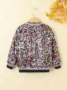 SHEIN Young Girl Sequin Zip Up Bomber Jacket
