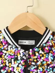 SHEIN Young Girl Sequin Zip Up Bomber Jacket