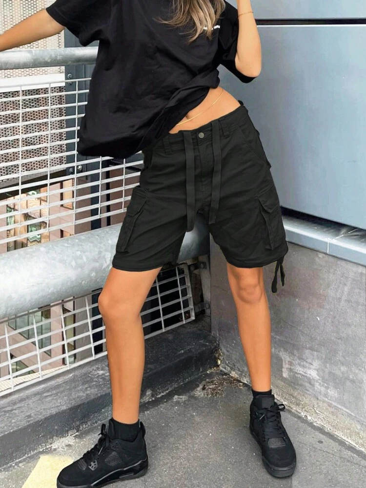 Short Poche À Rabat À Boucle cargo - Noir - Voir 4