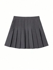 素色百褶迷你半身裙