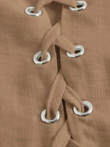 SHEIN MOD Solid Lace Up Ruffle Hem Cami Dress - Camel - View 3