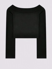 Letter Graphic Bardot Crop Tee - Black - View 2