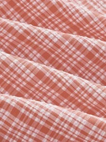 SHEIN MOD 格紋印花後背繫帶泡泡袖洋裝 - 彩色 - 查看 4