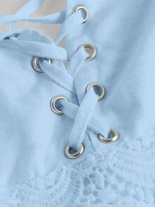 SHEIN MOD Hơn Lace lên phía trước Xù Hoa Sen Váy Dây - Màu xanh nhạt - Xem 4