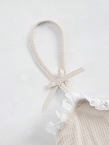 SHEIN MOD Frill Trim Bow Front Lettuce Trim Cami Top - Beige - View 4