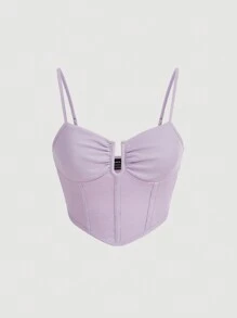 SHEIN MOD Top de tirantes unicolor fruncido bustier bajo pañuelo - Lila Púrpura - Ver 1