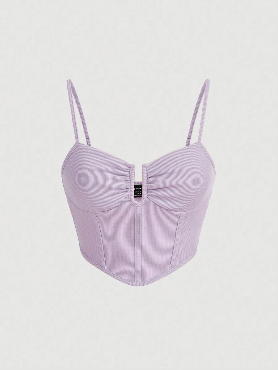 SHEIN MOD Top de tirantes unicolor fruncido bustier bajo pañuelo - Lila Púrpura - Ver 1