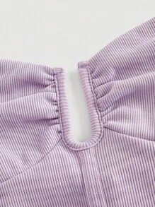 SHEIN MOD Top de tirantes unicolor fruncido bustier bajo pañuelo - Lila Púrpura - Ver 4