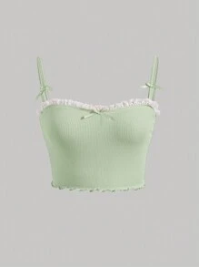 SHEIN MOD 大碼褶邊前蝴蝶結吊帶上衣 - 薄荷綠 - 查看 1