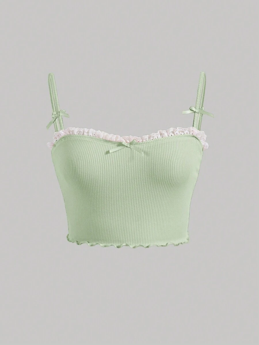 SHEIN MOD 大碼褶邊前蝴蝶結吊帶上衣 - 薄荷綠 - 查看 1