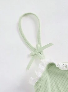 SHEIN MOD 大碼褶邊前蝴蝶結吊帶上衣 - 薄荷綠 - 查看 4